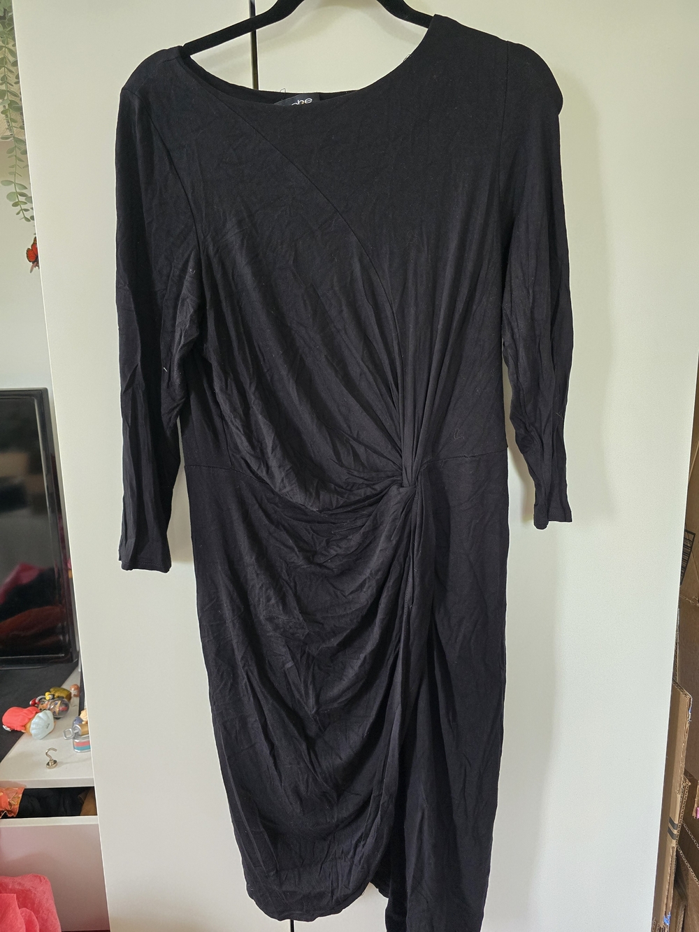 bebe Black Long Sleeve Twist-Detail Midi Dress